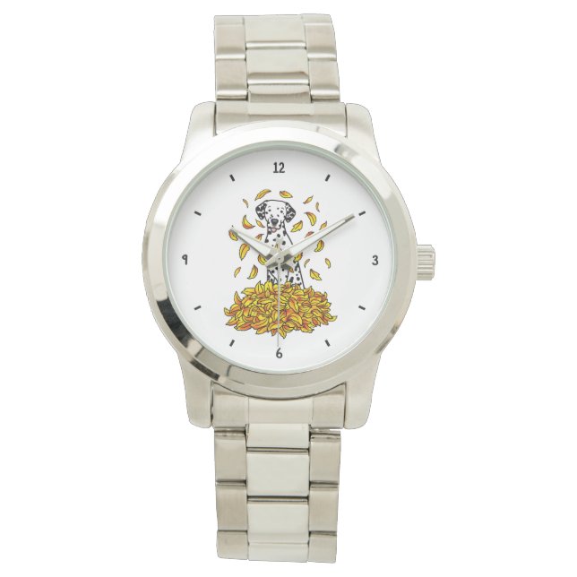 Fall Leaves Dalmatian (black 1) Dog Playing Fun Watch (Front)