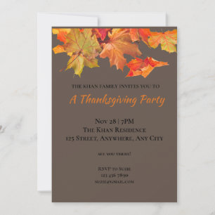 Fall Leaves Dark Background, Thanksgiving Party Invitation