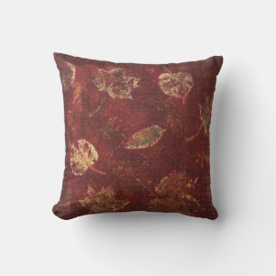 Fall Leaves Deep Maroon Gold Primitive Tartan Cushion