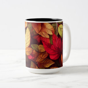 Fall Leaves Design Two-Tone Coffee Mug