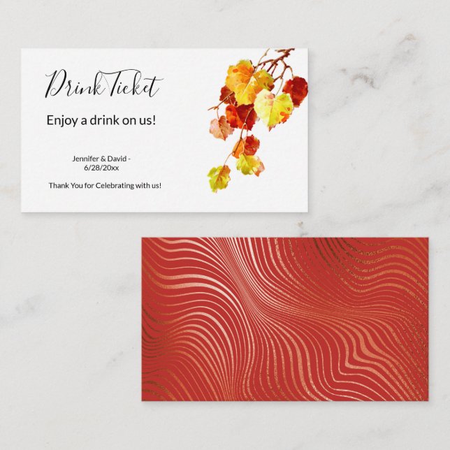 Fall leaves Drink Ticket Enclosure Card (Front/Back)