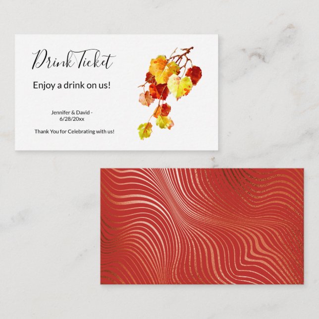 Fall leaves Drink Ticket Enclosure Card (Front/Back)