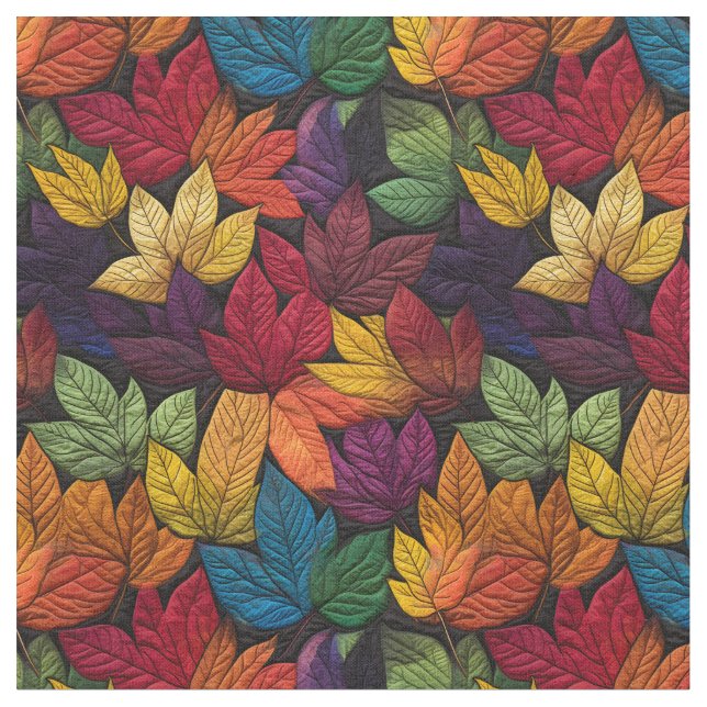 Fall Leaves Embroidered Pattern  Fabric (Close Up)
