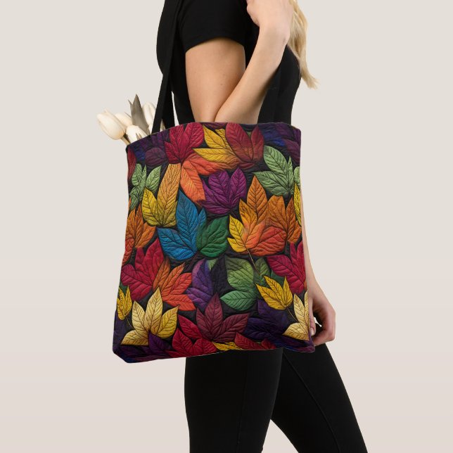Fall Leaves Embroidered Pattern  Tote Bag (Close Up)