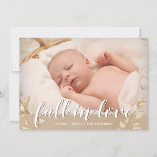 Fall leaves "Fall in Love" Birth Announcement