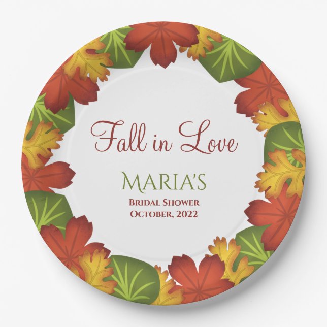 Fall Leaves Fall in Love Bridal Shower Paper Plate (Front)