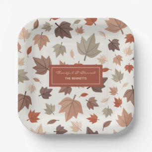 Fall Leaves Family Name Thankful Blessed Paper Plate