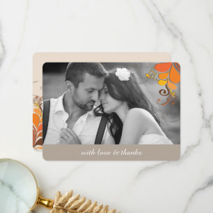Fall Leaves Floral Swirls Wedding Thank You Photo Card