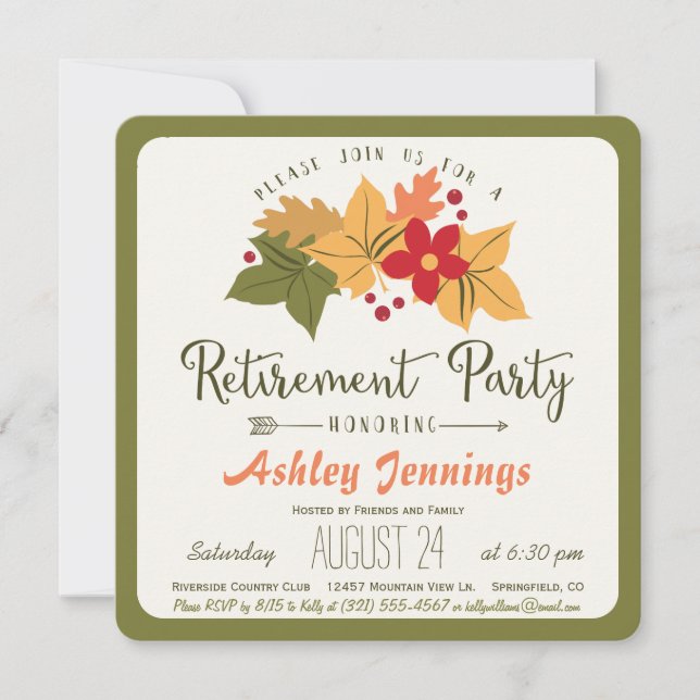 Fall Leaves, Flower Retirement Party Invitation (Front)