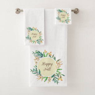 Fall leaves frame with customisable text bath towel set