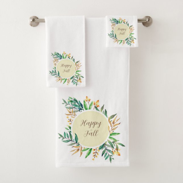 Fall leaves frame with customisable text  bath towel set (Insitu)