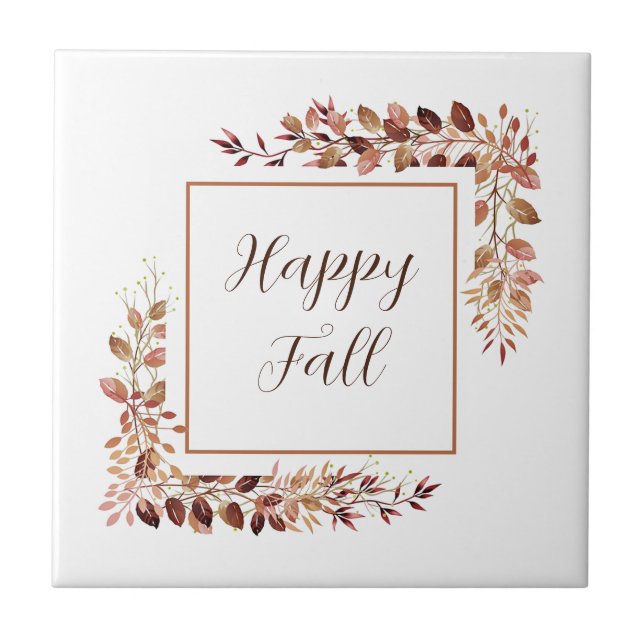 Fall leaves frame with customisable text  ceramic tile (Front)