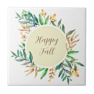 Fall leaves frame with customisable text ceramic tile