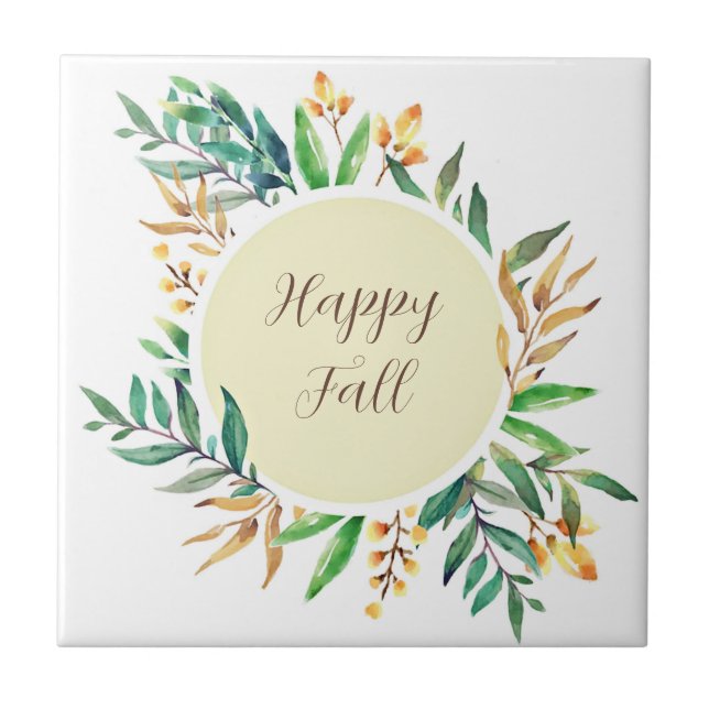 Fall leaves frame with customisable text  ceramic tile (Front)