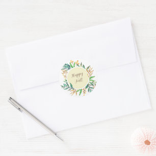 Fall leaves frame with customisable text classic round sticker