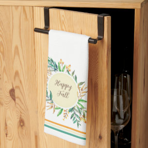 Fall leaves frame with customisable text kitchen tea towel