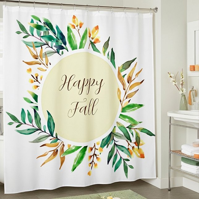 Fall leaves frame with customisable text  shower curtain (Creator Uploaded)