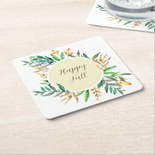 Fall leaves frame with customisable text square paper coaster