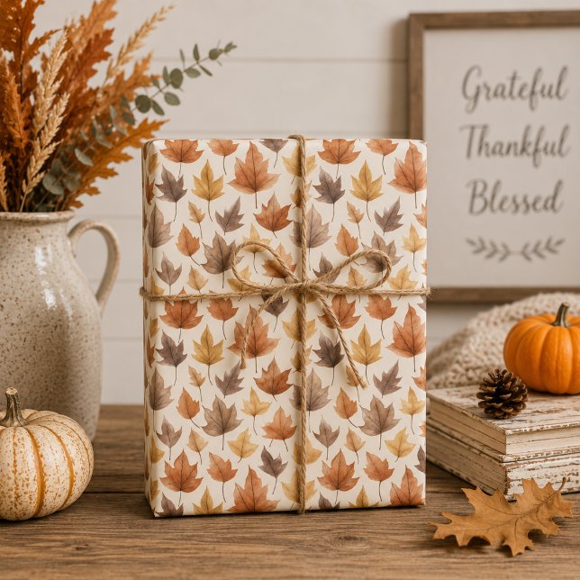 Fall Leaves Gift Wrap in Burnt Orange Gold & Brown (Creator Uploaded)