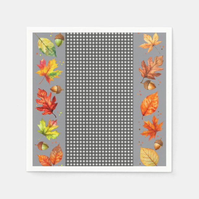 Fall Leaves & Gingham Napkin (Front)