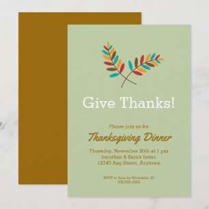 Fall Leaves Give Thanks Thanksgiving Dinner Invitation