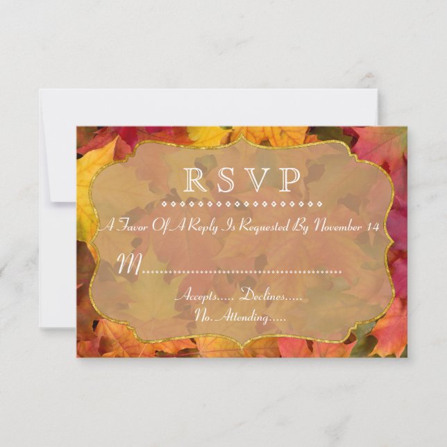 Fall Leaves Gold Foil Wedding RSVP (Front)