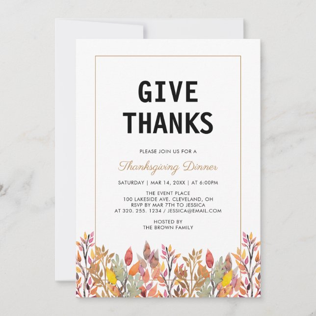 Fall Leaves & Gold Thanksgiving Friendsgiving Invitation (Front)