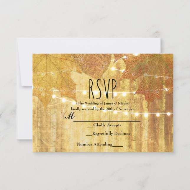 Fall Leaves Golden Autumn Rustic Woods RSVP (Front)