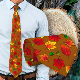 Fall Leaves Golden Brown Autumn Tie
