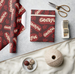 Fall Leaves & Grateful text Thanksgiving Seamless Wrapping Paper