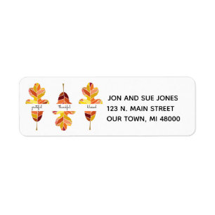 Fall Leaves Grateful Thankful Blessed Custom Label Return Address Label
