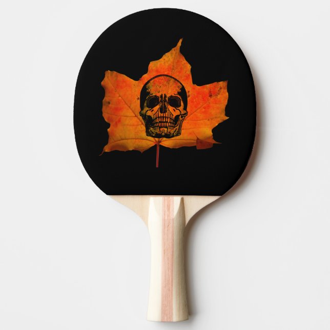 FALL LEAVES HALLOWEEN SKULL PING PONG PADDLE (Front)