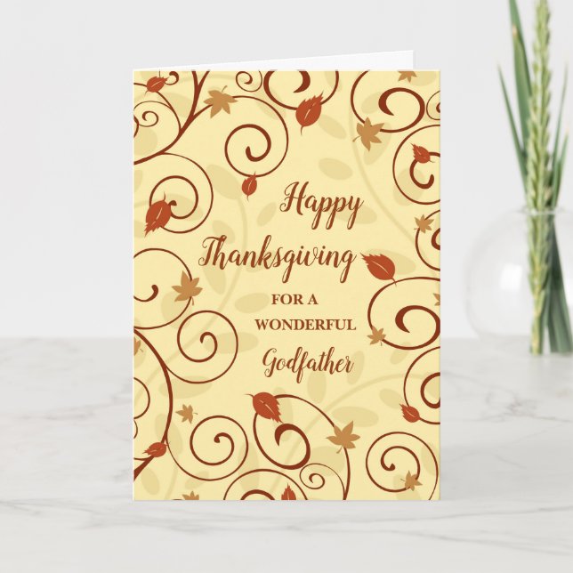 Fall Leaves Happy Thanksgiving Godfather Holiday Card (Front)