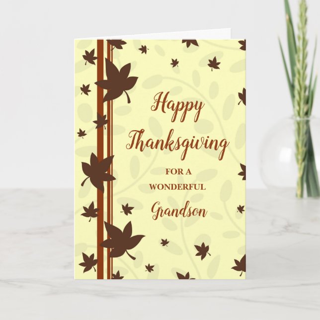 Fall Leaves Happy Thanksgiving Grandson Holiday Card (Front)