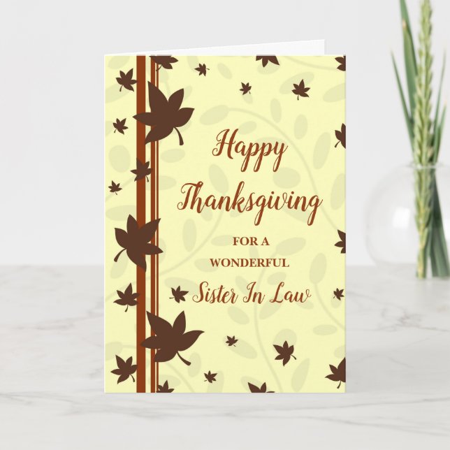 Fall Leaves Happy Thanksgiving Sister In Law Holiday Card (Front)