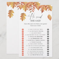 Fall leaves - He said she said bridal shower game