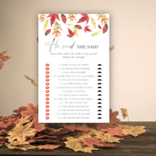 Fall leaves - He said she said bridal shower game