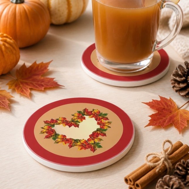 Fall Leaves Heart Sandstone Coaster (Creator Uploaded)