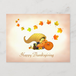 Fall Leaves & Horn of Plenty Thanksgiving Postcard