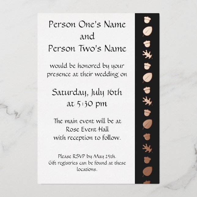 Fall Leaves in Black Foil Invitation (Front)