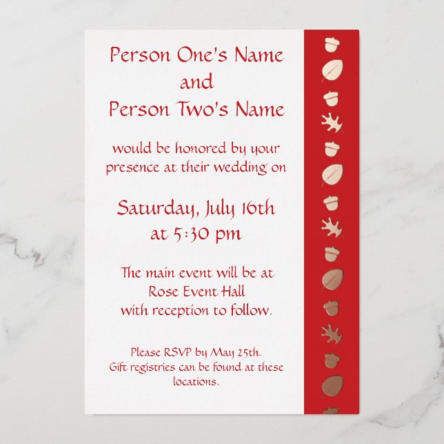 Fall Leaves in Cherry Foil Invitation (Front)