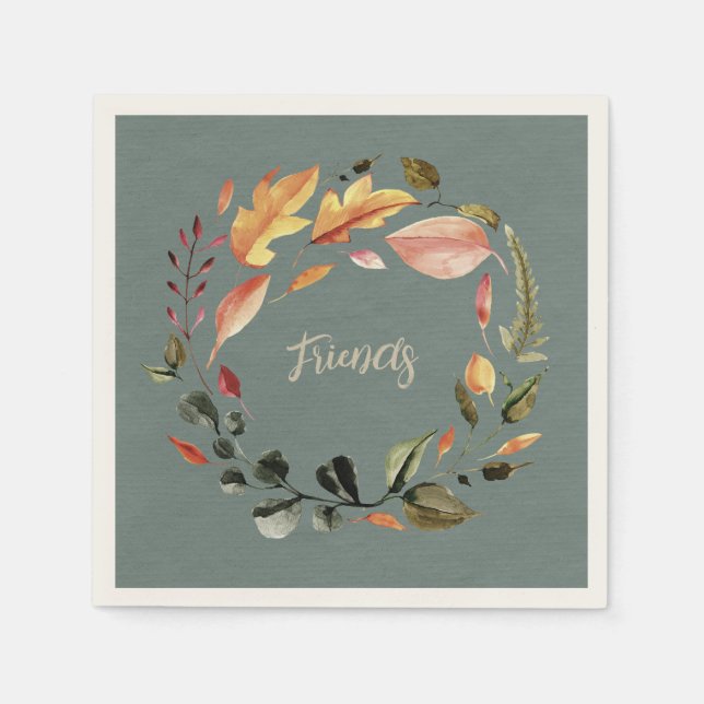 Fall Leaves in Colour Personalised Napkin (Front)