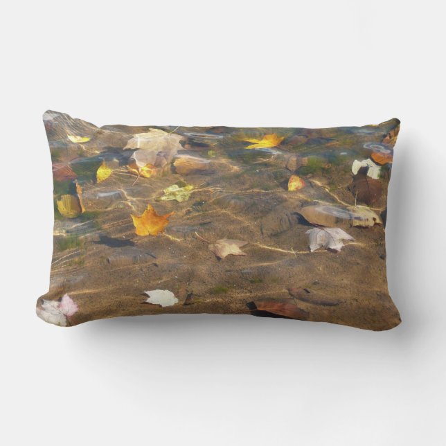Fall Leaves in Pond Water Nature Photography Lumbar Cushion (Front)