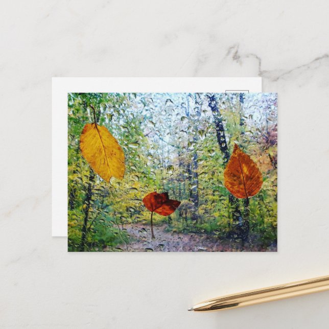 Fall Leaves In The Rain Postcard (Front/Back In Situ)