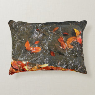 Fall Leaves in Waterfall I Autumn Photography Decorative Cushion