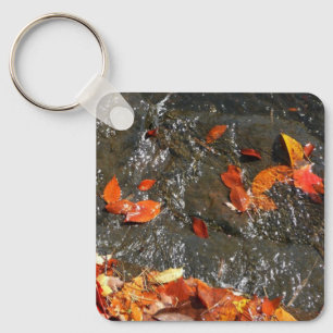 Fall Leaves in Waterfall I Autumn Photography Key Ring