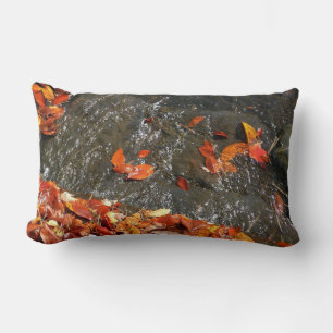 Fall Leaves in Waterfall I Autumn Photography Lumbar Cushion