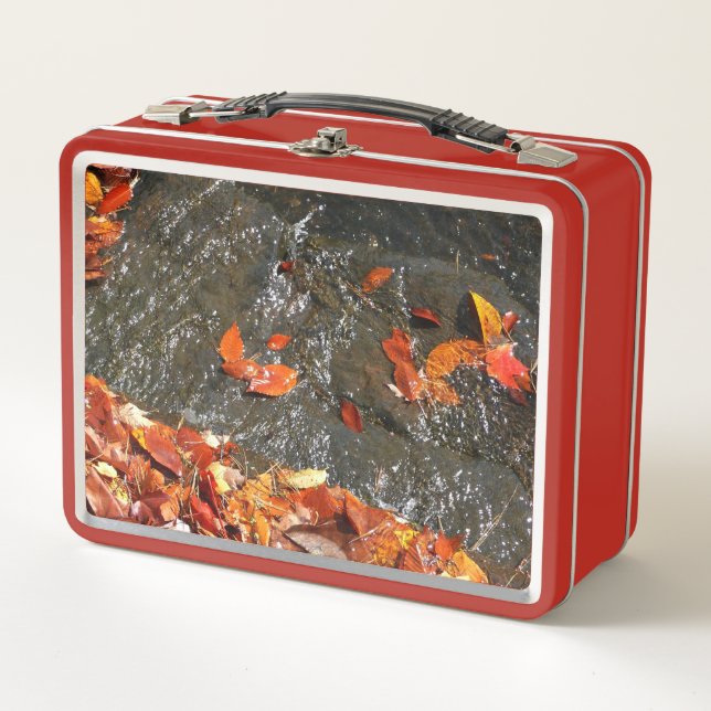 Fall Leaves in Waterfall I Autumn Photography Metal Lunch Box (Front)