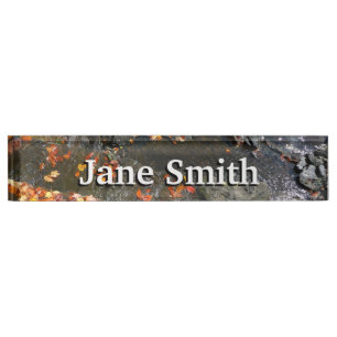 Fall Leaves in Waterfall I Autumn Photography Nameplate