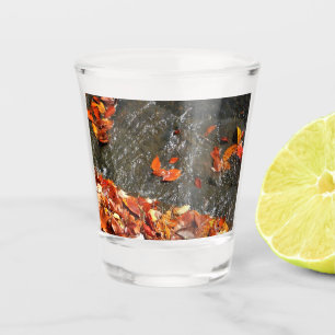 Fall Leaves in Waterfall I Autumn Photography Shot Glass